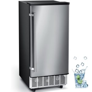 Kismile Commercial Built-in Ice Maker Machine.80Lbs/Day.Under Counter Ice Cube Maker with 24H Timer.Reversible Door.Built-in Freestanding Ice Maker for Home & Office(Silver)