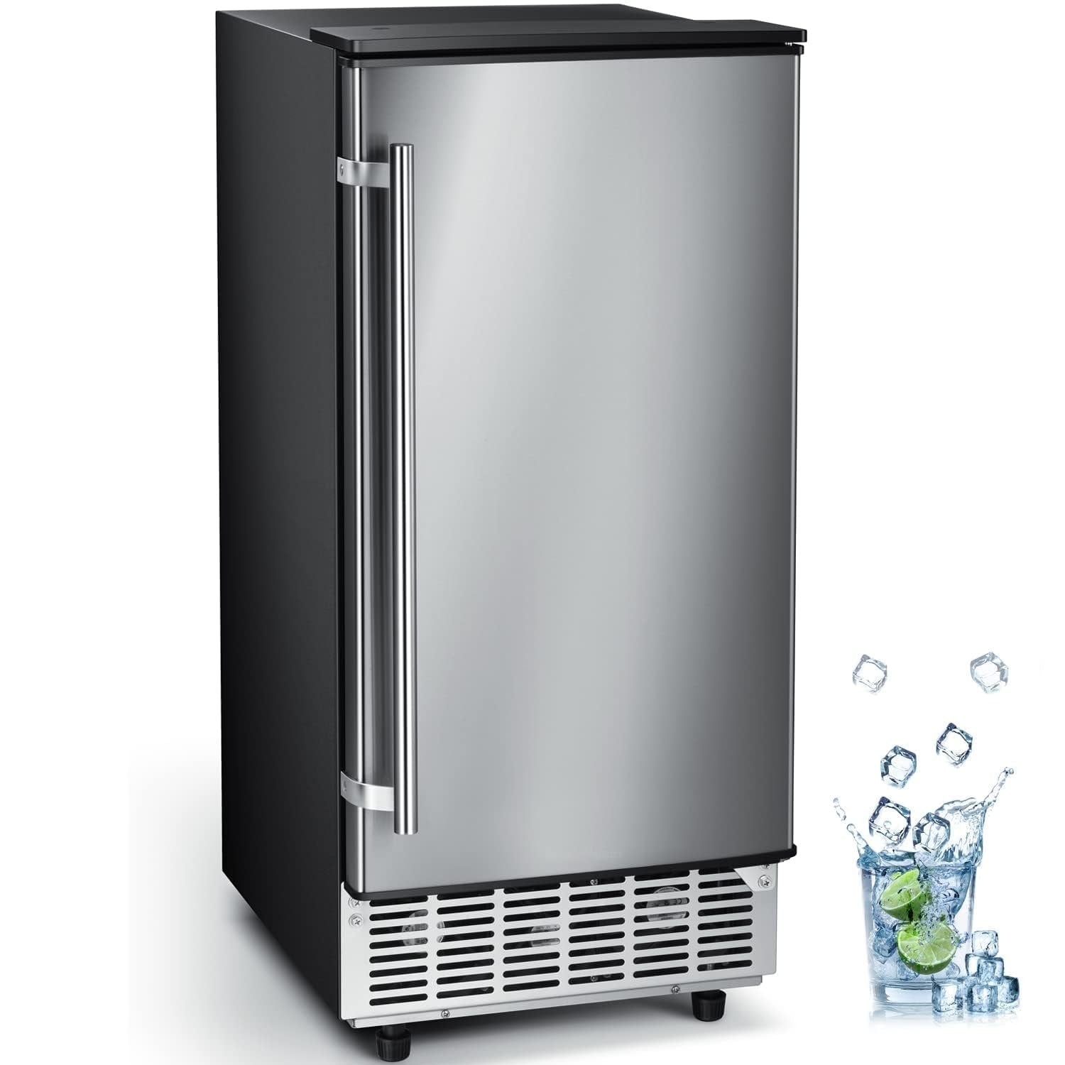 Kismile Commercial Built-in Ice Maker Machine.80Lbs/Day.Under Counter Ice Cube Maker with 24H Timer.Reversible Door.Built-in Freestanding Ice Maker for Home & Office(Silver)