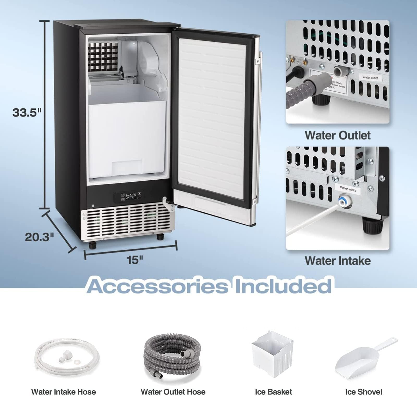 Kismile Commercial Built-in Ice Maker Machine.80Lbs/Day.Under Counter Ice Cube Maker with 24H Timer.Reversible Door.Built-in Freestanding Ice Maker for Home & Office(Silver) - Image 4