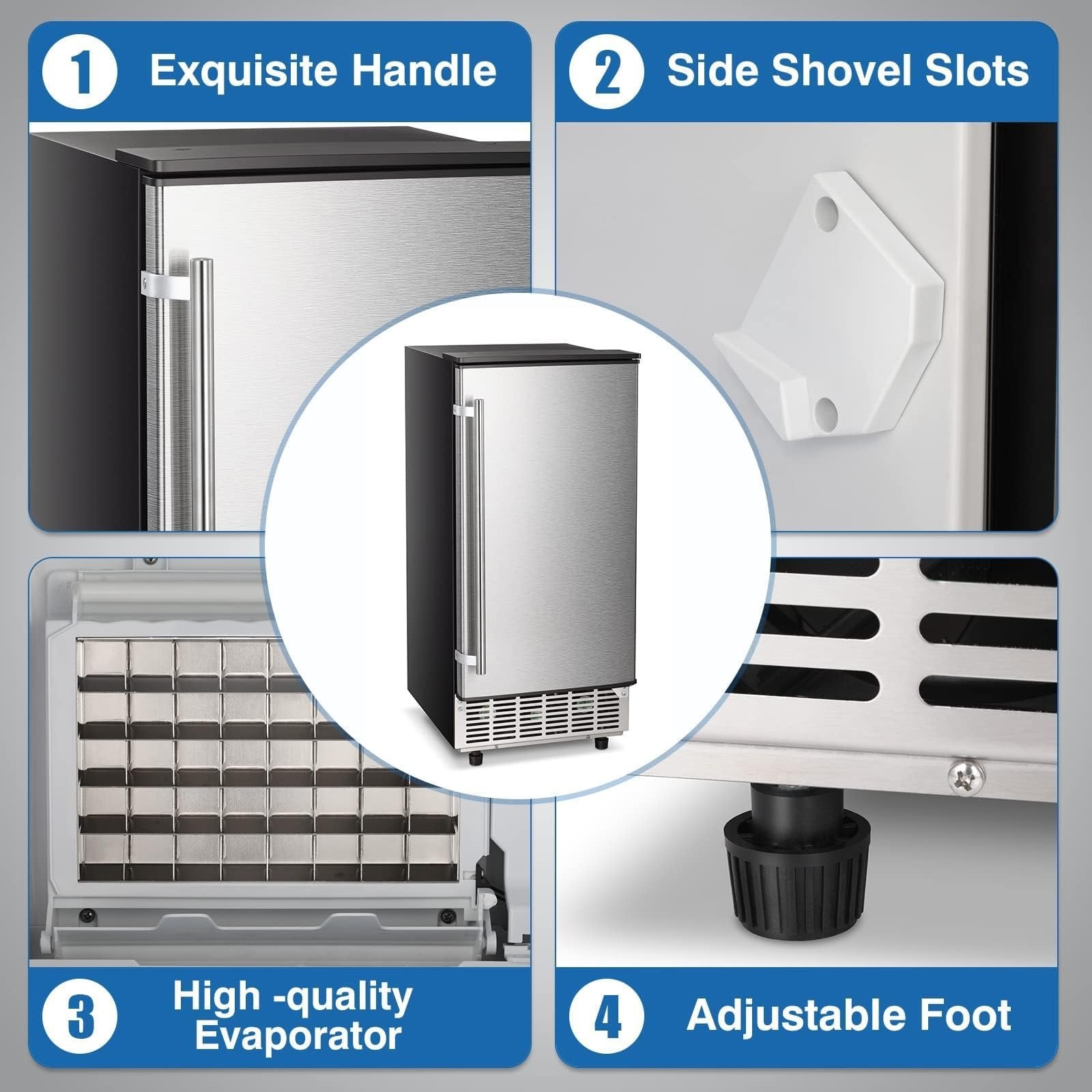 Kismile Commercial Built-in Ice Maker Machine.80Lbs/Day.Under Counter Ice Cube Maker with 24H Timer.Reversible Door.Built-in Freestanding Ice Maker for Home & Office(Silver) - Image 5