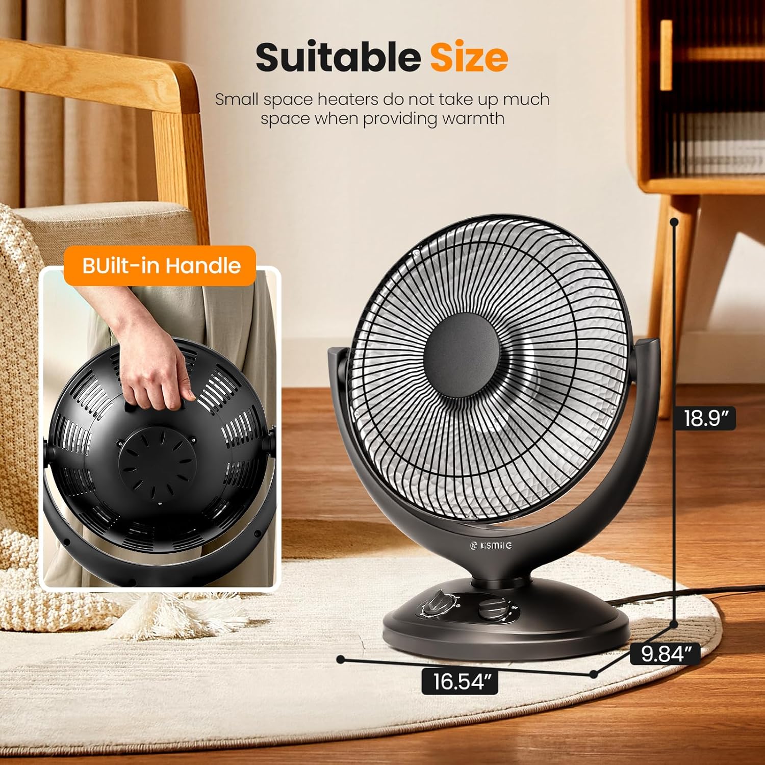 Kismile Oscillating Parabolic Space Heater with Thermostat and Timer R5315 - Image 6