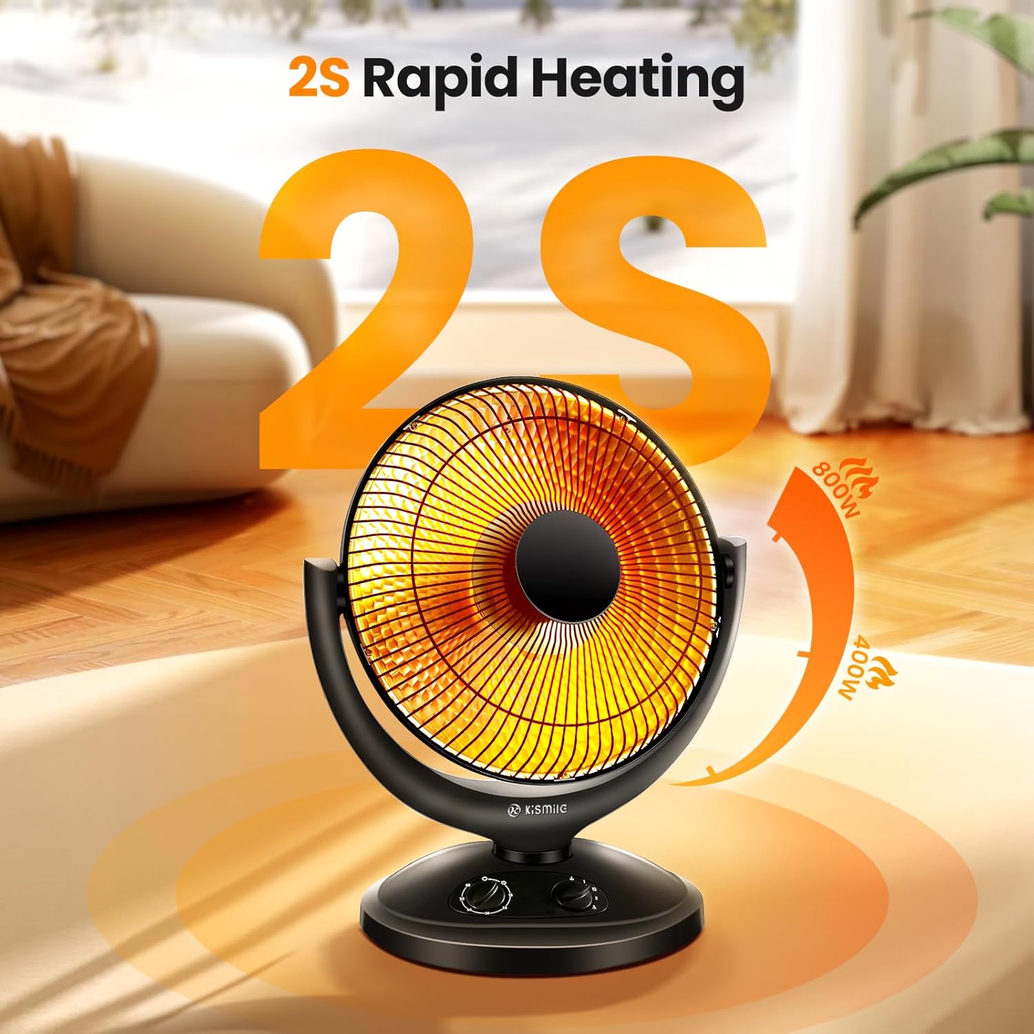 Kismile Oscillating Parabolic Space Heater with Thermostat and Timer R5315 - Image 2
