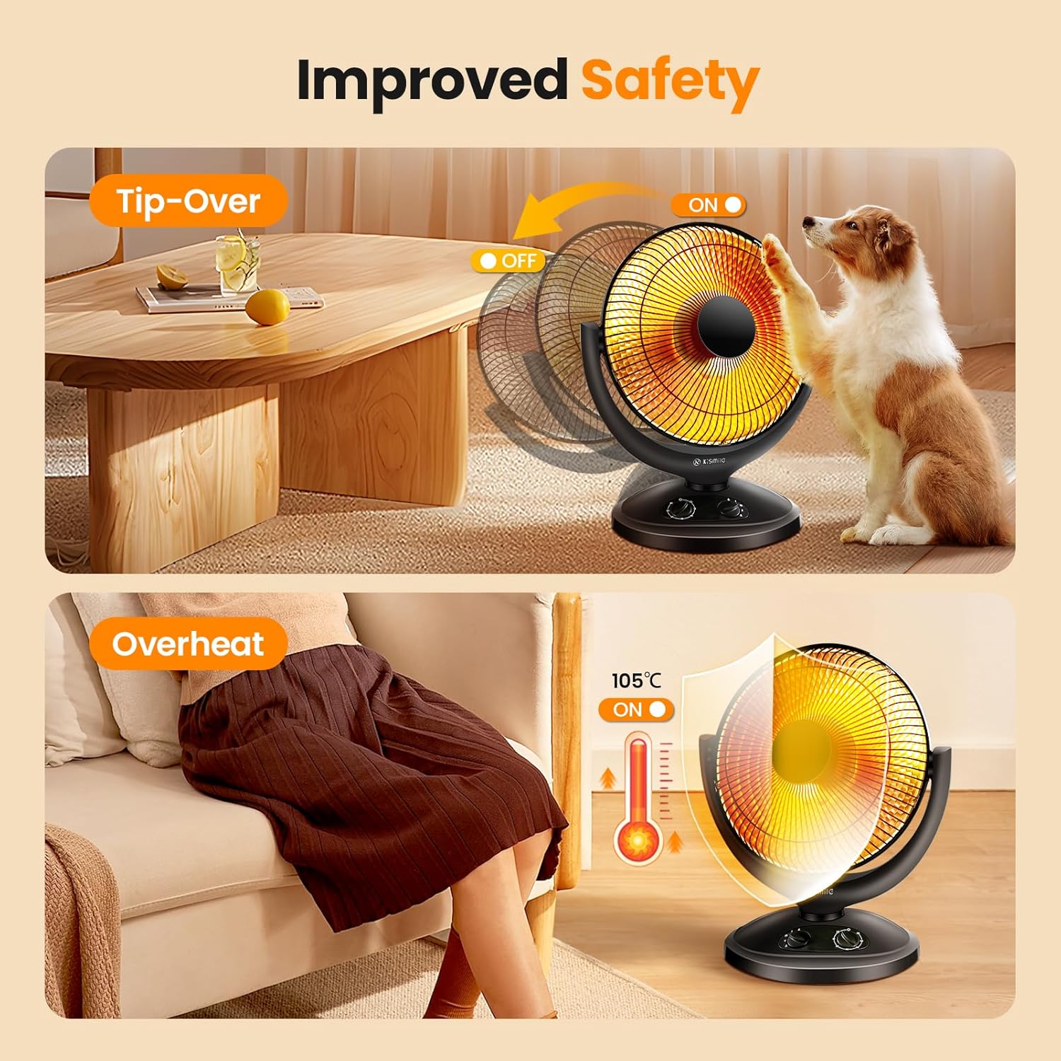 Kismile Oscillating Parabolic Space Heater with Thermostat and Timer R5315 - Image 4