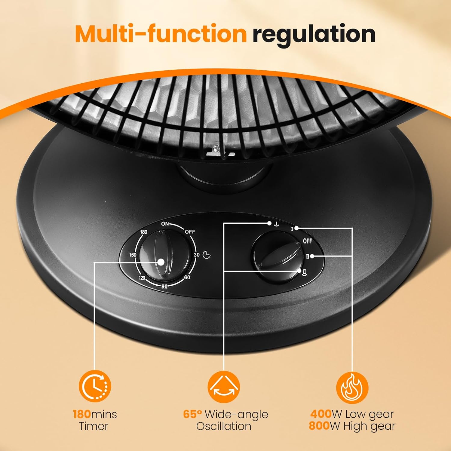 Kismile Oscillating Parabolic Space Heater with Thermostat and Timer R5315 - Image 3