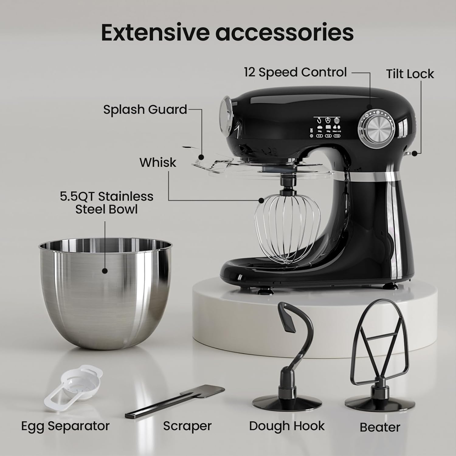 Kismile Stand Mixer. 5.5-Quart Electric Mixer with 12 Speeds CF3715 - Image 6