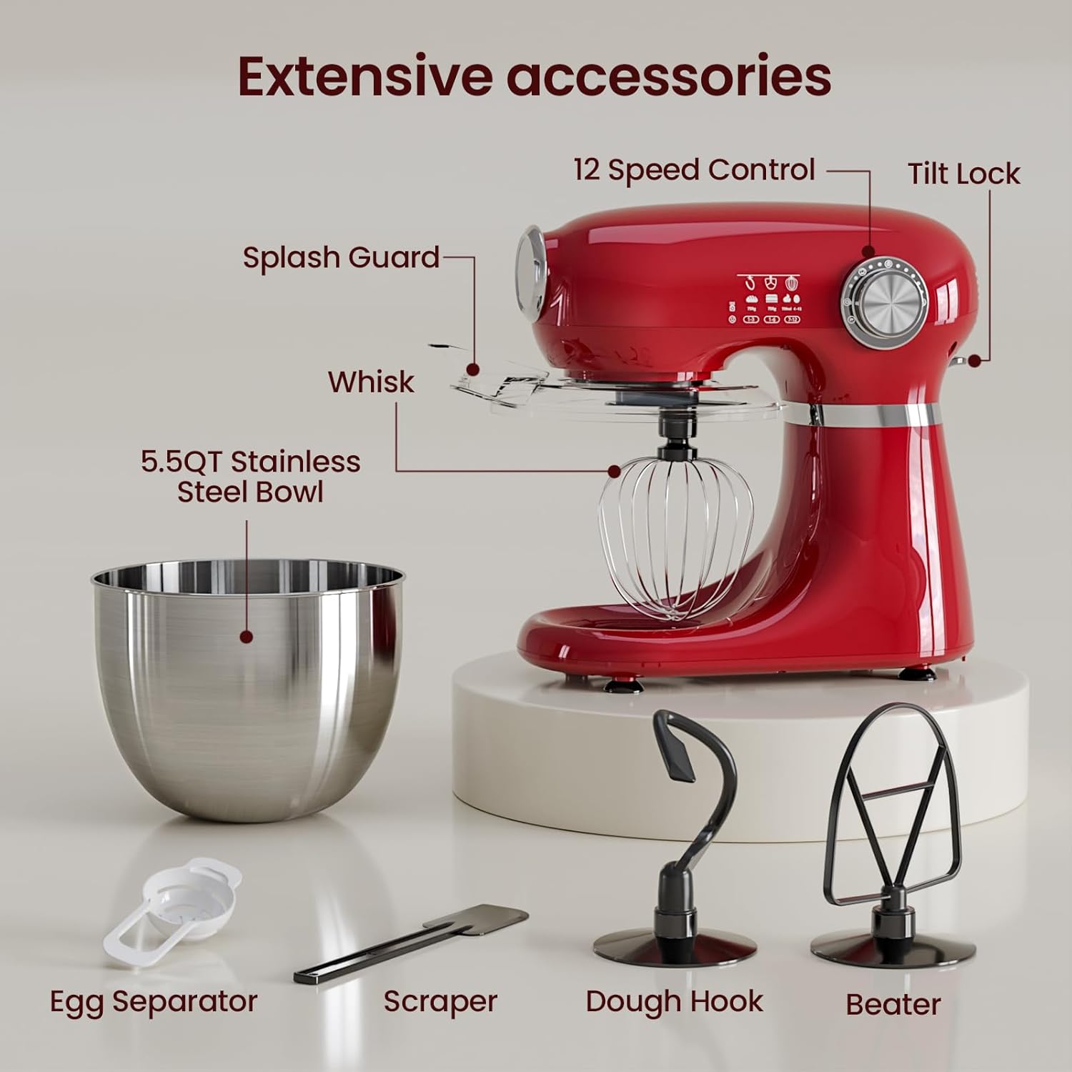 Kismile Stand Mixer. 5.5-Quart Electric Mixer with 12 Speeds CF3715 - Image 12