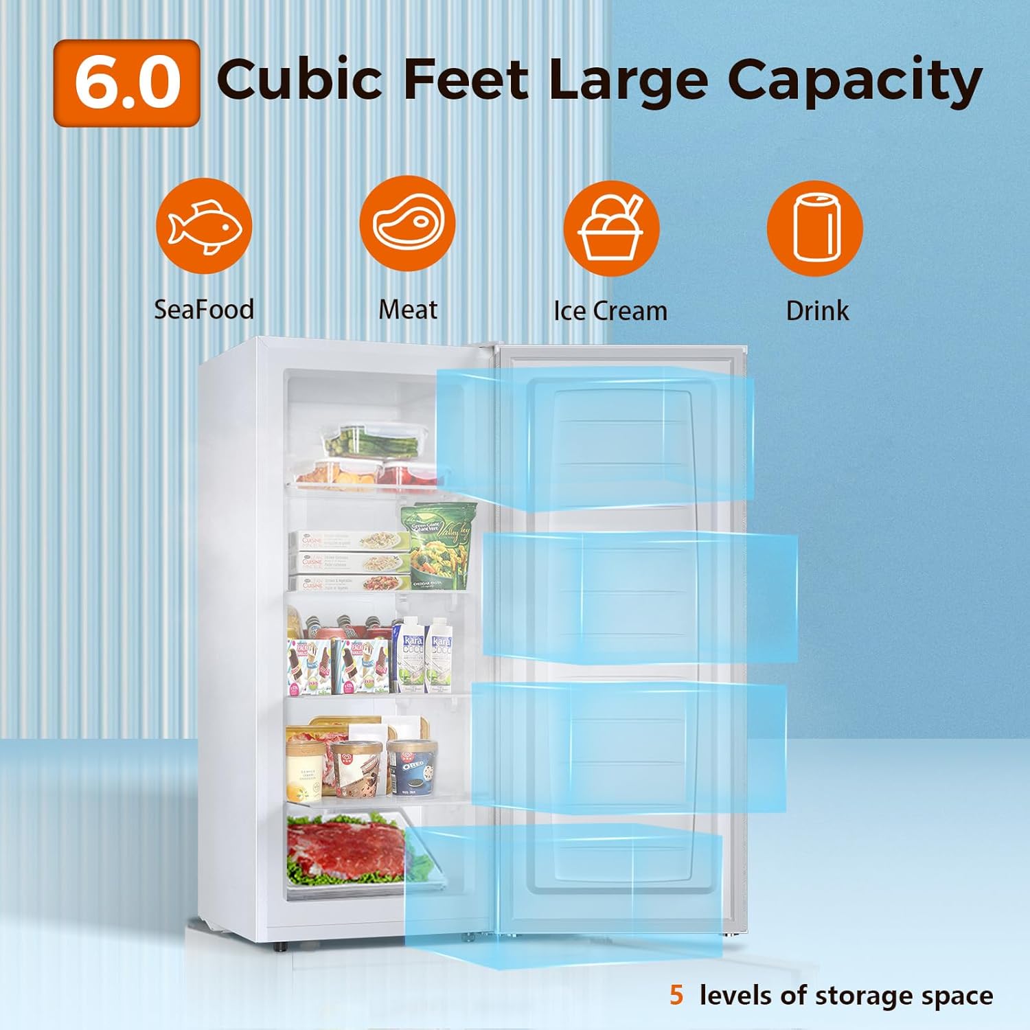 Kismile Upright Freezer. 6.0 Cu.ft Deep Freezer D58165-WHITE - Image 2
