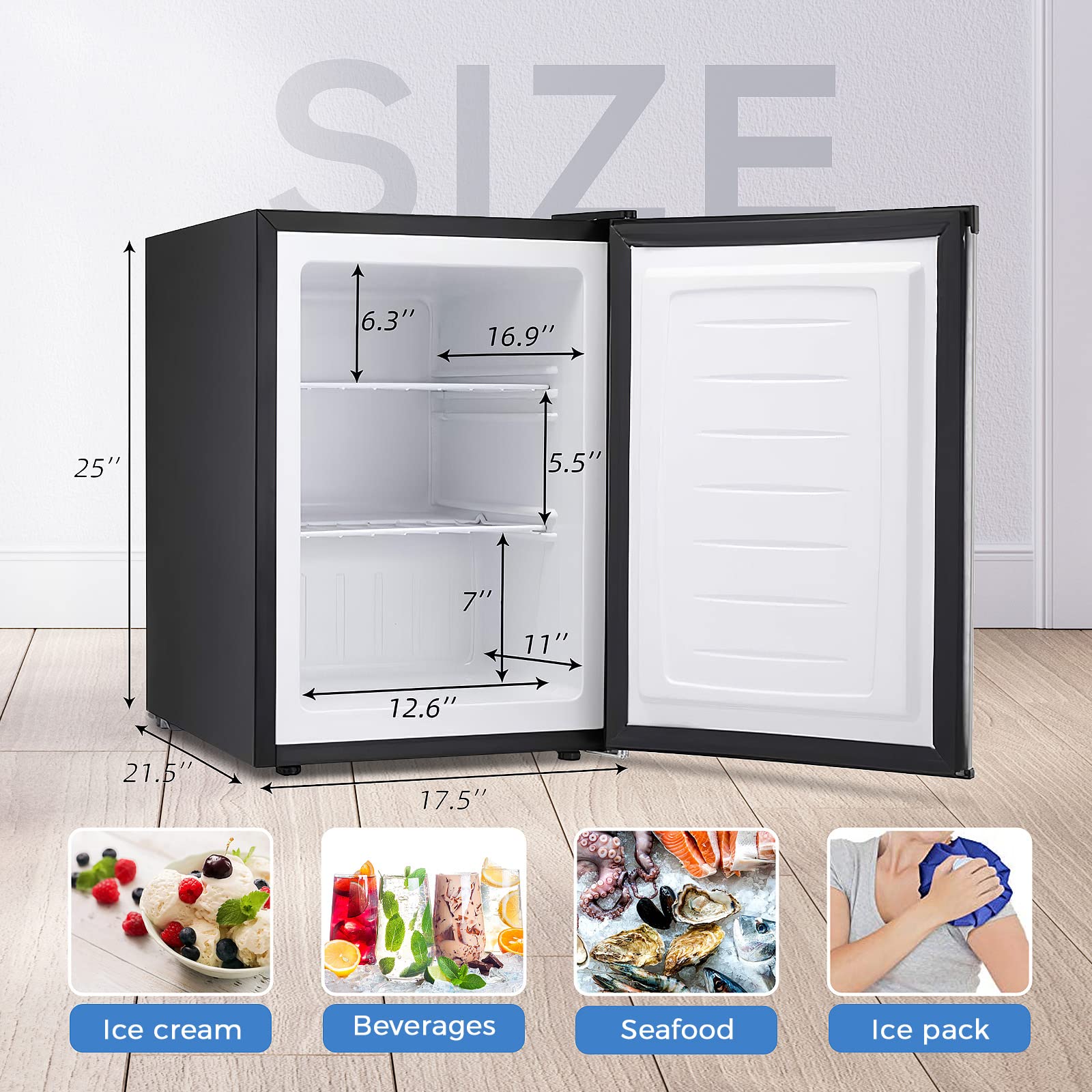 Kismile Upright Freezer.3.0 Cu.ft Mini Freezer with Reversible Single Door - Image 22