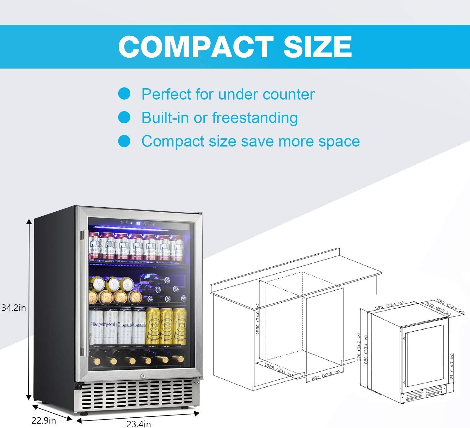 15 Inch Built-in Mini Fridge Beverage Refrigerator W5174C - Image 13