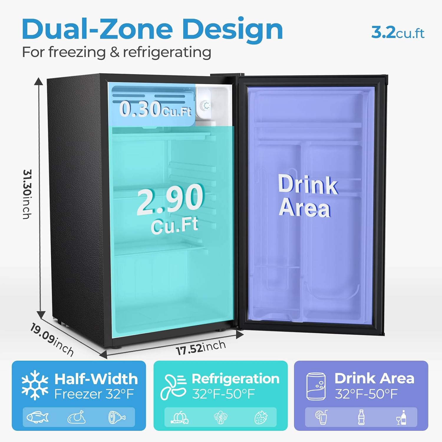 Mini Compact Refrigerator with Freezer. 2.6 Cu.Ft 58070RRE0 - Image 16